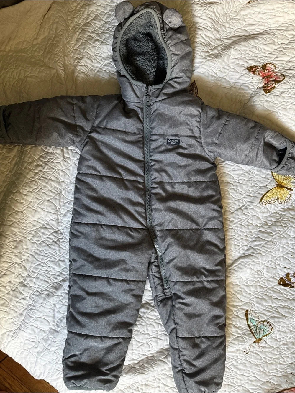 OshKosh B'gosh Gray Quilted Baby Hooded Snowsuit with Ear Accents